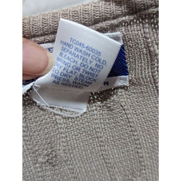 Pendleton Women's Medium Tan Cable Knit Cotton Short Sleeve Pullover Sweater - Picture 5 of 5